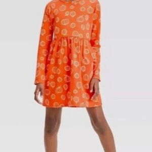 NWT Cat & Jack Orange Pumpkin Print Dress Small 6/7 year